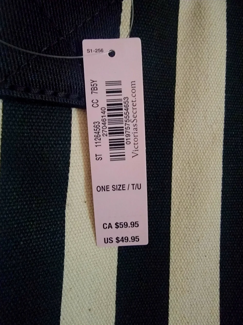 Victoria's Secret NWT Stripe Canvas Varsity Logo Large Travel Zipper Tote Bag